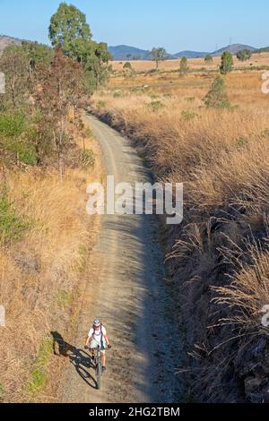 Cycling near Harlin on the Brisbane Valley Rail Trail Stock Photo