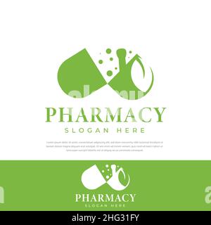 Open Green Pill logo with icon medicine,hospital pharmacy, first aid, sick, science, diet, medicine. flat style trend logotype brand design vector ill Stock Vector