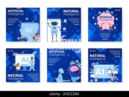 Artificial Intelligence Digital Brain Technology Post Template Flat Illustration Editable of Square Background for Social media or Greetings Card Stock Vector