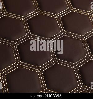 Texture of brown leather background with square pattern and stitch, macro Stock Photo