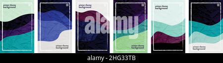 Winter theme crushed paper background template Set of 6 color themes Stock Vector