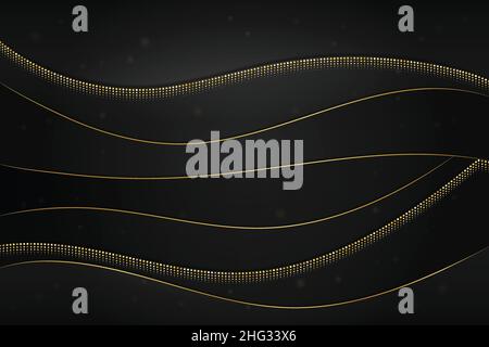 Abstract Curve Black Grey Golden Wave Halftone Background Banner Vector Stock Vector