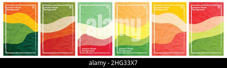 Summer theme crushed paper background template Set of 6 color themes. Mobile interface collection. Solid colors. Vector illustration. Website header Stock Vector