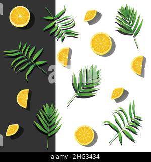 Orange Lemons slice on Check chequered concept creative repeating pattern seamless vector background illustration summer theme Stock Vector