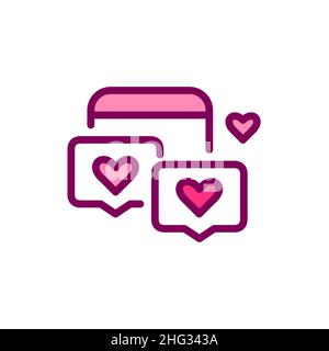 Romantic messages on a smartphone. Pixel perfect, editable stroke color icon Stock Vector