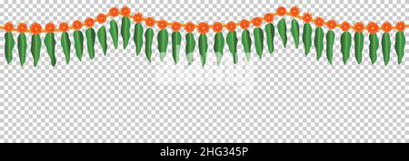 Marigold flower and Mango leaves Hanging decoration isolated Diwali Stock Vector