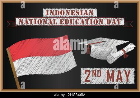 Indonesian National Education Day on Blackboard Banner Poster Flyer for 2nd May Celebration Hari Pendidikan Nasional Stock Vector