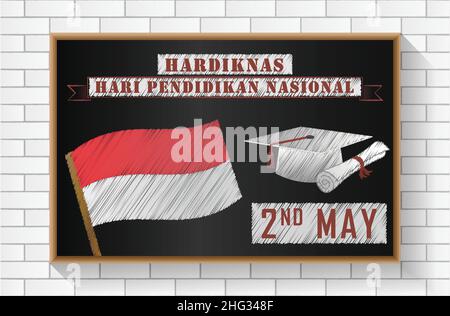 Indonesian National Education Day on Blackboard Banner Poster Flyer for 2nd May Celebration Hari Pendidikan Nasional Stock Vector