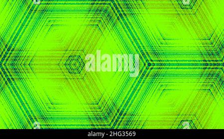 Seamless abstract geometric textured pattern in chartreuse green colors. Symmetric hexagon concentric ornament for digital paper, textile printing, wallpaper background design. Vector illustration. Stock Vector