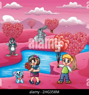 Childrens cartoons celebrate valentine day with many animal Stock Vector