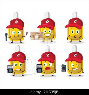 Ghost hunter cartoon yellow correction pen character using camera. Vector illustration Stock Vector