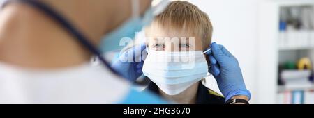 Blue gloves on woman Stock Photo