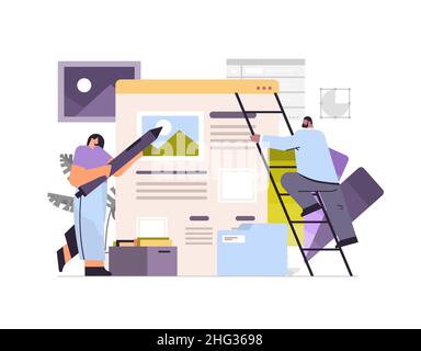 developers couple creating website ui interface web application development program software optimization Stock Vector