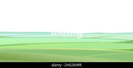 Agriculture fields on flat terrain. Rural landscape. Horizontal village nature illustration. Cute country hills. Flat style. Isolated on white backgro Stock Vector