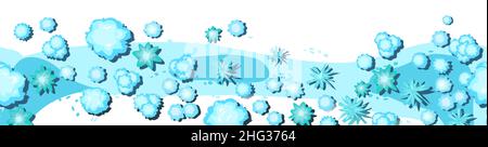 Winter landscape top view. Snowy frosty nature in the cold season. Horizontal composition. From high. White drifts of snow. Seamless border Illustrati Stock Vector