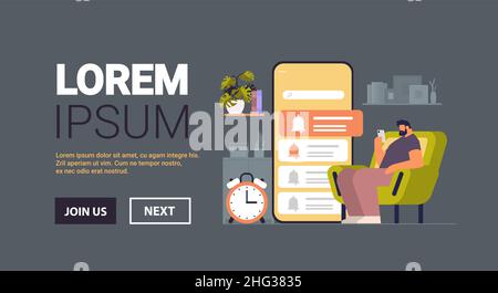 man programming time reminder alarm on smartphone screen office day planner notification schedule application Stock Vector