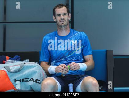 Melbourne, Australia. 18th. Jan., 2022. British tennis player Andy Murray in action during the Australian Open  tournament at  Melbourne Park on Tuesday18 January 2022. © Juergen Hasenkopf / Alamy Live News Stock Photo