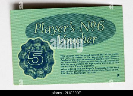 cigarette vouchers Vintage Players Cigarette Voucher - No 6 Cigarettes Stock Photo