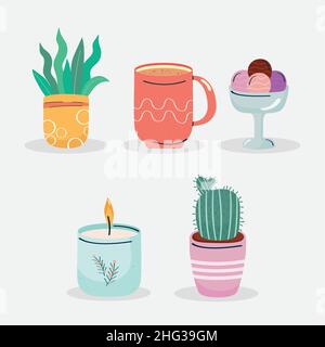 home cute five icons Stock Vector