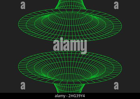 Wormhole geometric grid wireframe tunnel flat style design vector illustration. Stock Vector