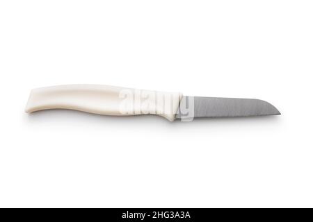 White plastic kitchen knife isolated on white background. Stock Photo