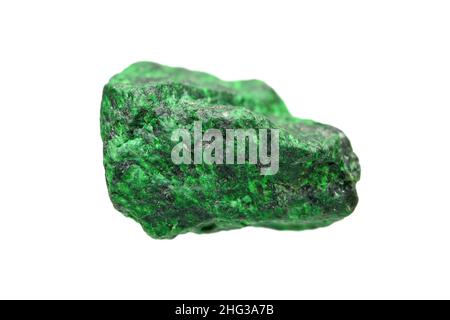 Rough Maw sit sit (Chrome Jade/Jade Albite) a metamorphic rock on white background, especially found in northern Myanmar (Burma) Stock Photo