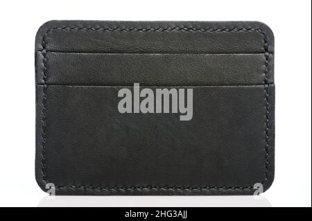 Black leather card wallet with pockets isolated on studio background Stock Photo