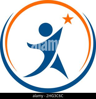 Success man reaching for star. Icon. Success logo concept Stock Vector