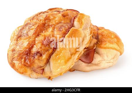Two bacon cheese rolls isolated on white. Stock Photo