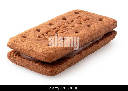 Bourbon chocolate cream biscuit isolated on white. Stock Photo