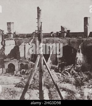 Vintage photo of Fort Sumter, old flag staff, '61 (i.e. 1861) Photograph shows a view of the interior of Fort Sumter with the damaged flag staff and o Stock Photo