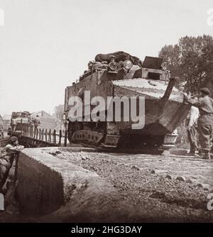 World War 1 Tanks. French Saint-Chamond tank in the field. Powerfully ...