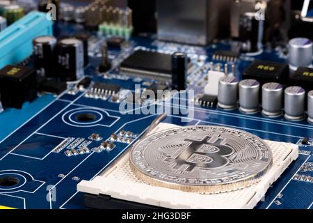Crypto Module Computer Bitcoin digital money on CPU circuit computer motherboard. Crypto ...