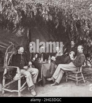 American Civil War. 1861-1865 Soldiers from the 134th Illinois Volunteer Infantry playing cards at Columbus, Kentucky. USA. 1864 Stock Photo