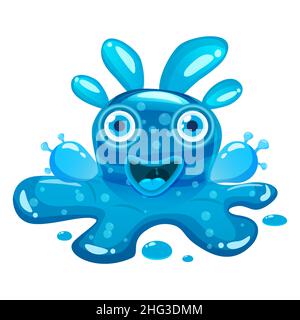 Slime Monster blue colorful glitter character. Liquid funny slimy alien. Vector illustration Stock Vector