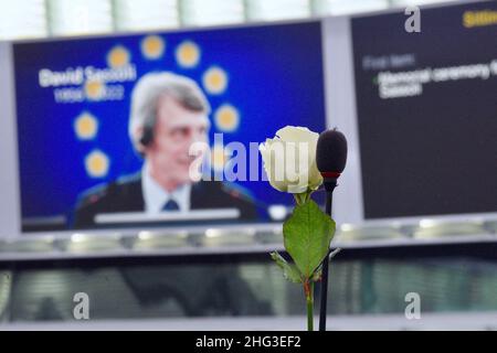 A tribute is held for late President of the European Parliament, David Sassoli at the European Parliament in Strasbourg, France on January 17, 2022. Photo by Nicolas Roses/ABACAPRESS.COM Stock Photo