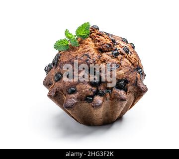 Homemade  big blueberry muffin isolated on white Stock Photo