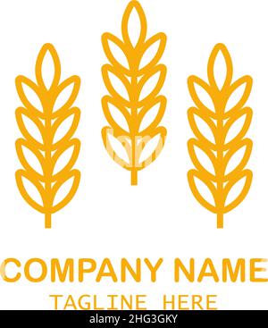 Wheat ears icon vector farm logo template. Line whole grain symbol illustration for organic eco bakery business, agriculture, beer on white background. Stock Vector