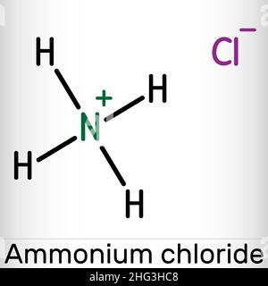 Ammonium chloride, NH4Cl molecule. It is inorganic compound, food supplement E510, used as fertilizer and a flavouring agent. Skeletal chemical formul Stock Vector