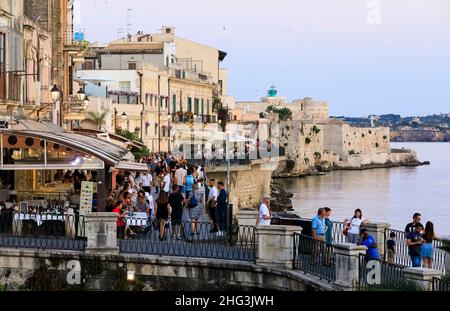 Waterfront, Ortigia, Syracuse, Sicily Stock Photo