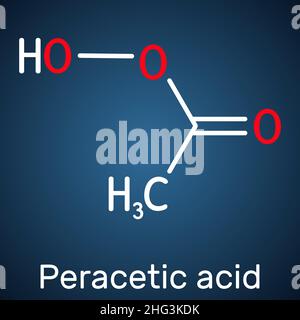 Peracetic acid, peroxyacetic acid, PAA, organic peroxide molecule, Bactericide, fungicide, disinfectant, antimicrobial agent, polymerization catalyst. Stock Vector