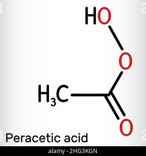 Peracetic acid, peroxyacetic acid, PAA, organic peroxide molecule. Bactericide, fungicide, disinfectant, antimicrobial agent, polymerization catalyst. Stock Vector