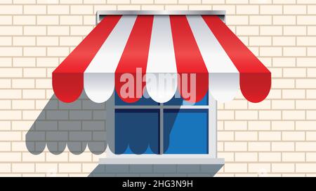 Red awning on window. vector illustration Stock Vector