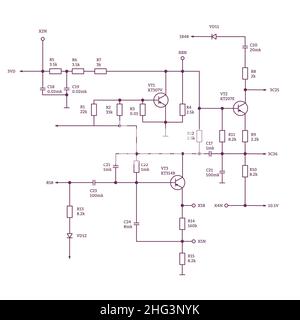 Wiring diagram with radio parts Stock Vector