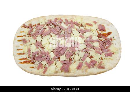 pizza with ham and cheese on a white background Stock Photo