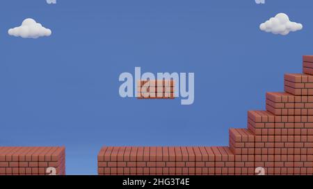 Stairs and pit in old arcade video game underground scene background 3D ...