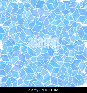 Ice Cubes for Drink on White Background. Blue Solid Crystal Set. Seamless Pattern Stock Vector