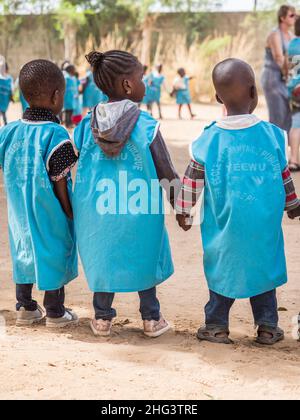 Senegal, Africa - January 2019: African children in uniform in  the African school during their break from the lesson. Stock Photo