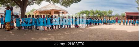 Senegal, Africa - January 2019: African children in uniform in  the African school during their break from the lesson. Stock Photo