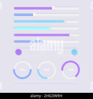Cool colored ui sliders set Vector illustration. Stock Vector